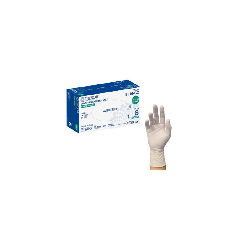 Guante De Latex Talla S Blanco 100 Unidades S/Polvo Tresor