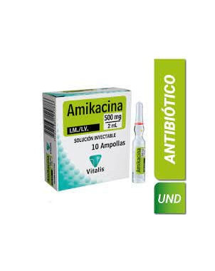 Amikacina Solucion Inyectable 500 mg 2 ml 1 ampolla