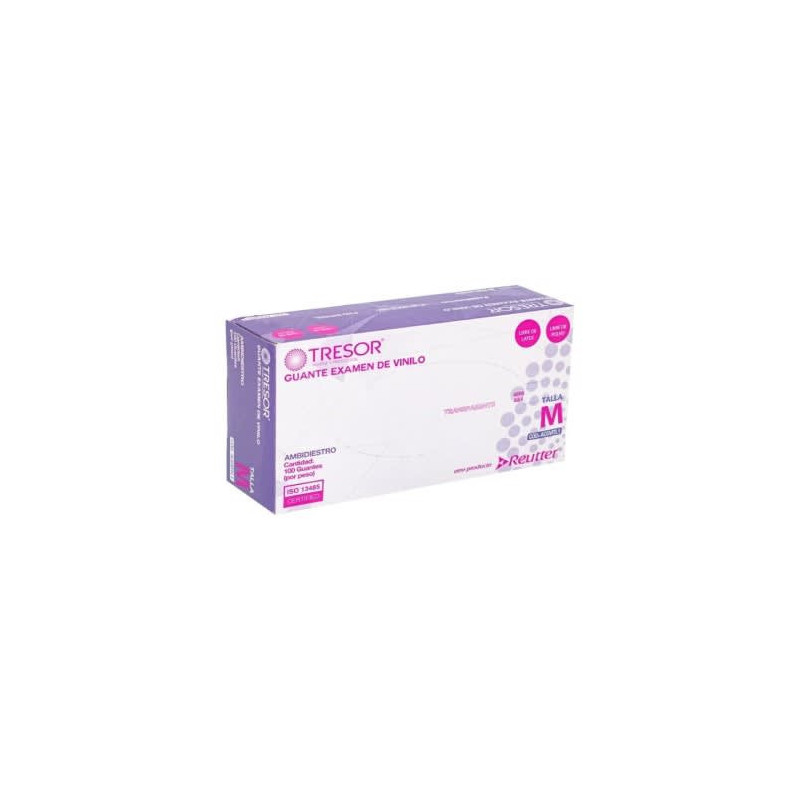 Guante De Vinilo Talla M Transparente S/Polvo 100 Unidades Tresor