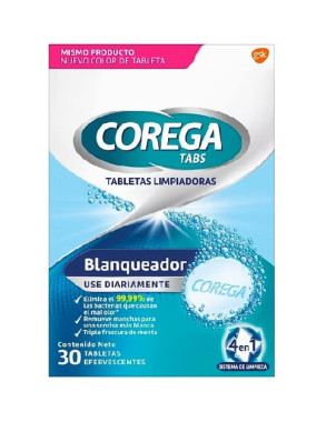 Corega Tabs Tabletas Limpiadoras Blanqueador 30 Unidades